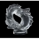 Deux Poissons, a Cristal Lalique clear and frosted glass figure of two fish,   engraved mark, 28cm