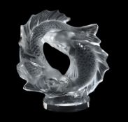 Deux Poissons, a Cristal Lalique clear and frosted glass figure of two fish,   engraved mark, 28cm
