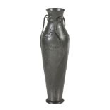 An Art Nouveau pewter slender vase by Kayserzinn,   with three fronds and flowers to the shoulders,