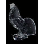 A Cristal Lalique clear and frosted glass large cockerel,   engraved mark, 46.5cm high  IMPORTANT: