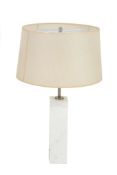 A white marble tall rectangular table lamp,   1970s, with a parchment drum shade, 62cm high to top