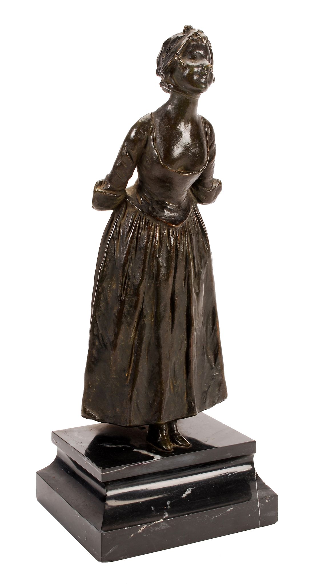 George Van Der Straeten (1856-1928), a bronze figure of a young lady,   in late 18th century dress,