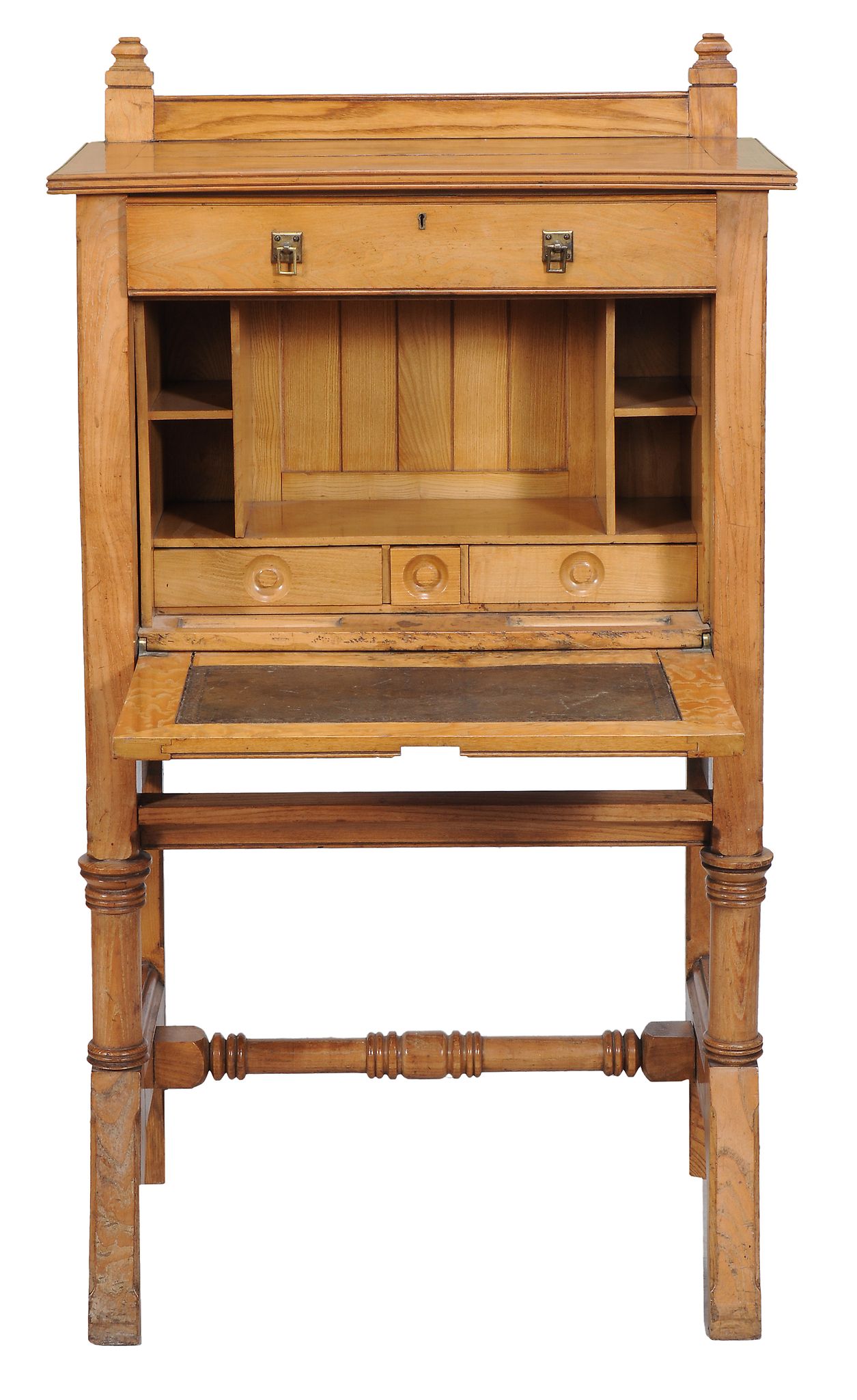 An Aesthetic ash secretaire  , circa 1870, the top with moulded edge above single frieze drawer and - Image 2 of 2