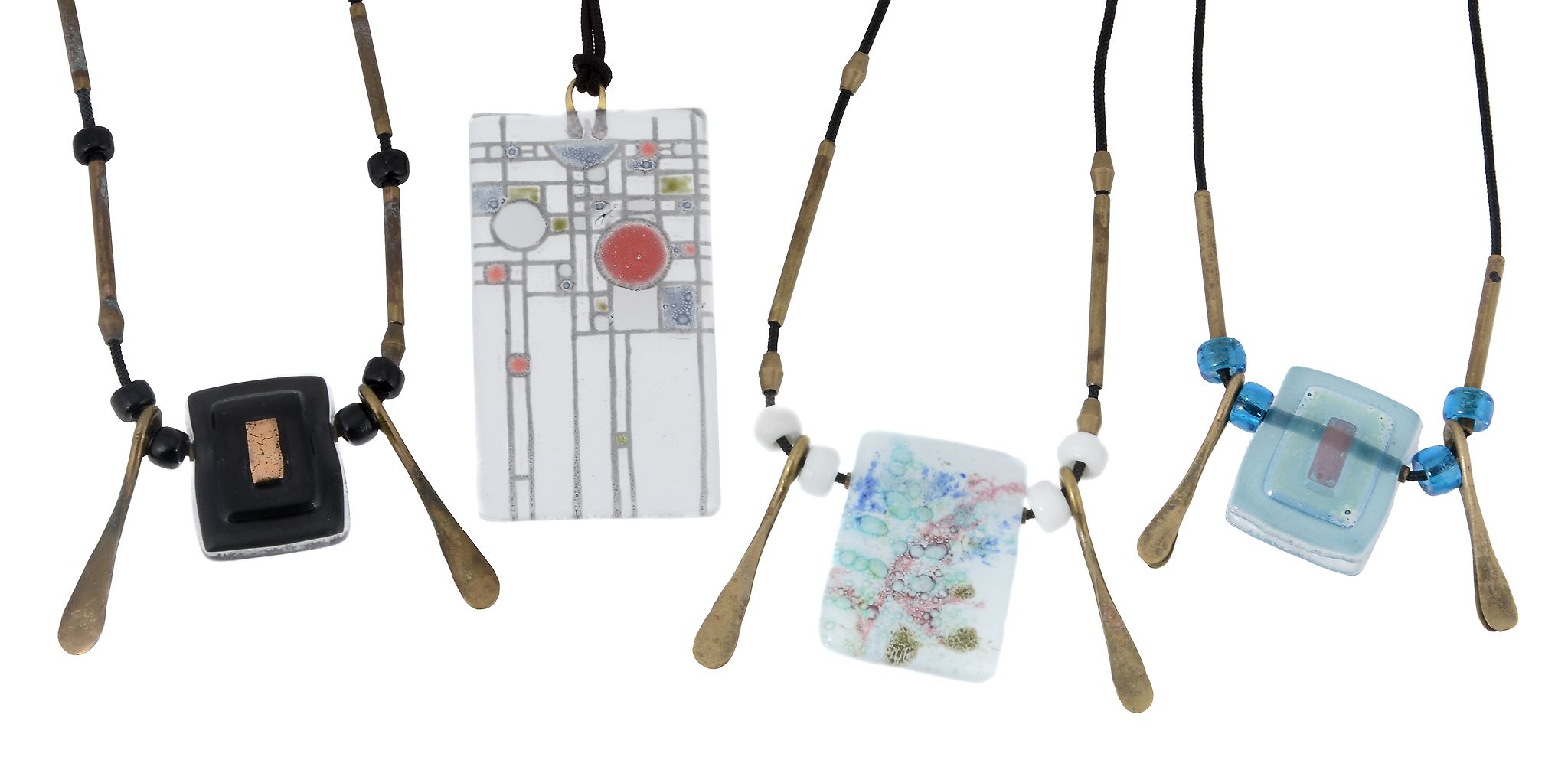 Michael and Frances Higgins (American, 1908-1999 and 1912-2004), four necklaces,   fused glass,