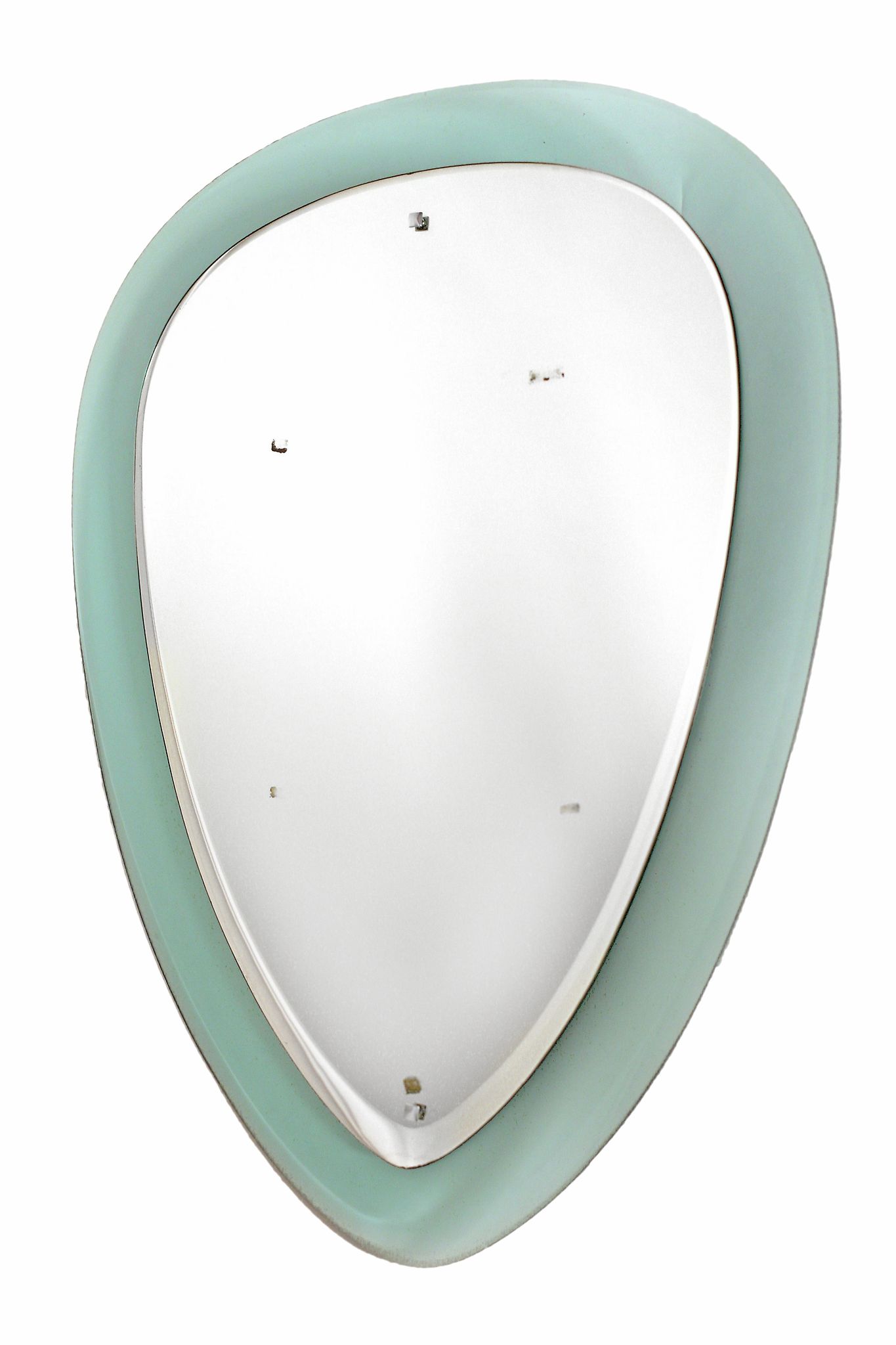 An Italian shield shape wall mirror by Fontana Arte,   1950s, pale green surround, 80cm high, 59cm