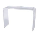 A perspex or lucite console table,   of recent manufacture, of inverted U shape, 74cm high, 107cm