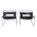 After Marcel Breuer, a pair of Wassily chairs,    tubular chromed steel and leather, late 20th