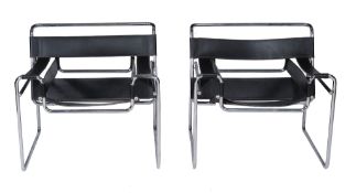 After Marcel Breuer, a pair of Wassily chairs,    tubular chromed steel and leather, late 20th