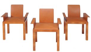 Jaime Tresserra Clapes (b. 1943), a set of three Haiko walnut and tan or hazelnut leather chairs,