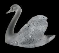 Cygne Tete Vers le Haut, a Cristal Lalique clear and frosted glass large swan,   engraved mark, 23.
