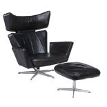 Arne Jacobsen for Fritz Hansen, an Ox lounge chair and ottoman,   designed in 1966, leather,