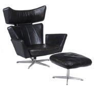 Arne Jacobsen for Fritz Hansen, an Ox lounge chair and ottoman,   designed in 1966, leather,