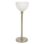 A tulip form table uplighter lamp,   1950s, white glass and chromium plated steel, 68cm high