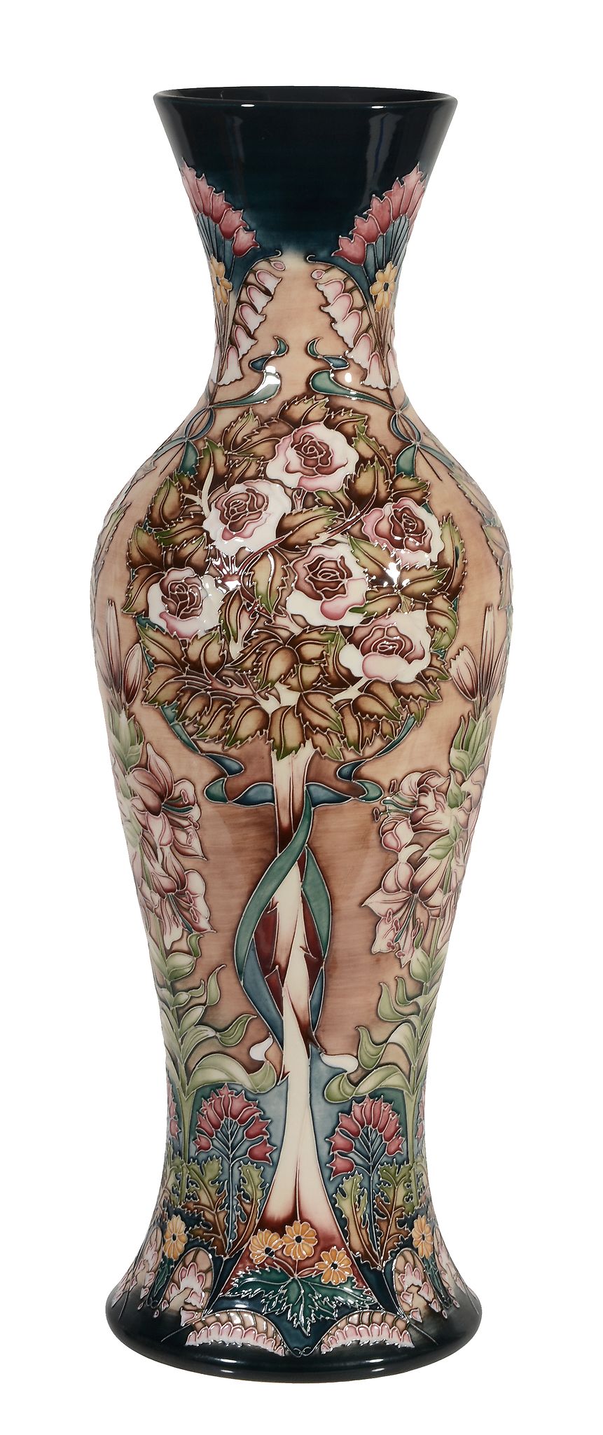 Owlpen Manor, a Moorcroft tall slender baluster vase,   no. 78 of a limited edition of 100,