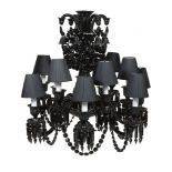 Philippe Starck for Baccarat, a Midnight Zenith black glass and chrome twelve-branch candelabra,