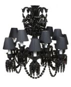 Philippe Starck for Baccarat, a Midnight Zenith black glass and chrome twelve-branch candelabra,