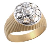 A rose cut diamond cluster ring, the circular panel set with a cluster of...  A rose cut diamond