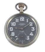 Omega, Mark V, an unusual military open face pocket watch with black dial, no  Omega, Mark V, an