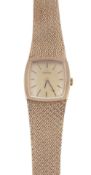 Omega, a cushion form lady's 9 carat gold bracelet watch, no  Omega, a cushion form lady's 9 carat