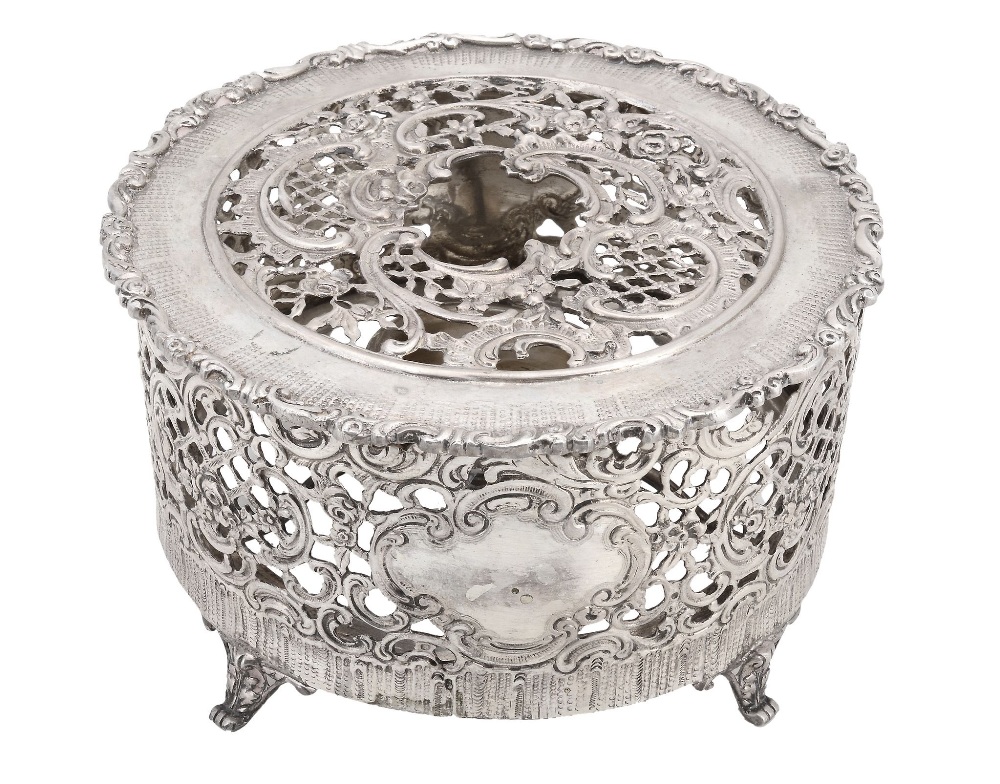 A silver coloured warming stand by J. D. Schleisner Sohne of Hanau , post 1886  A silver coloured