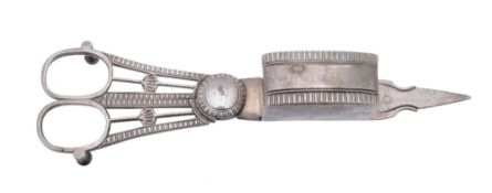 A late George III silver scissor-action candle snuffers, maker's mark I  A late George III silver