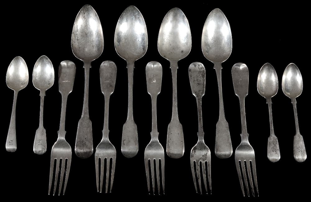 A collection of silver fiddle pattern flatware  A collection of silver fiddle pattern flatware,