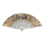 A mid 19th century Continental fan, the mother of pearl sticks and guards...  A mid 19th century