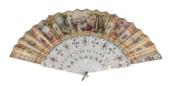 A mid 19th century Continental fan, the mother of pearl sticks and guards...  A mid 19th century