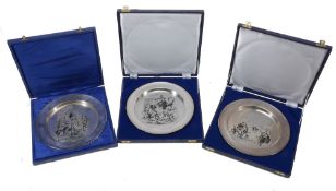 Three cased silver limited edition plates by Toy, Kenning & Spinces Ltd  Three cased silver