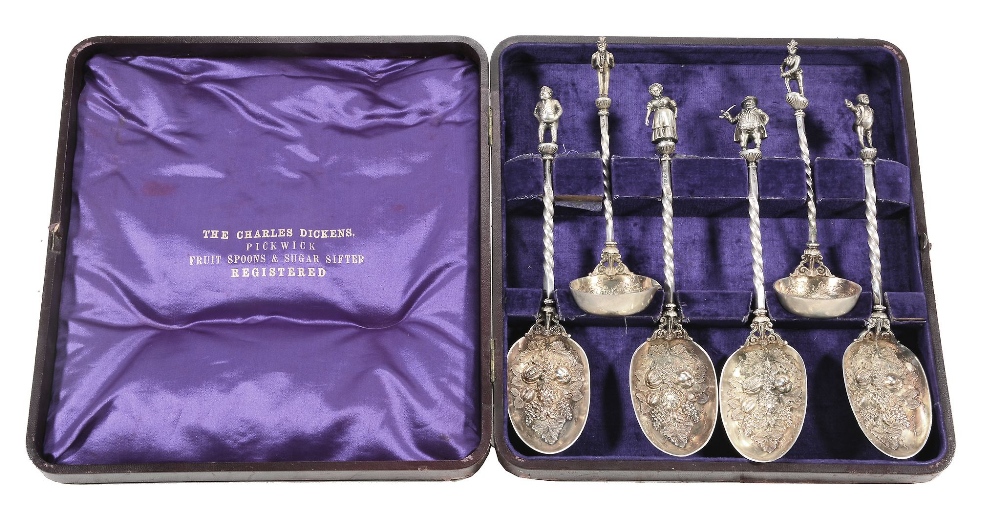 A late Victorian set of electroplated parcel gilt spoons The Charles Dickens...  A late Victorian