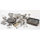 A collection of silver small spoons and electroplate, including  A collection of silver small spoons