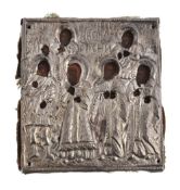 A Russian personal devotional icon of six saints, late 19th century  A Russian personal devotional