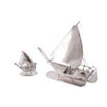 An Egyptian silver model of a felucca, no Egyptian marks  An Egyptian silver model of a felucca,