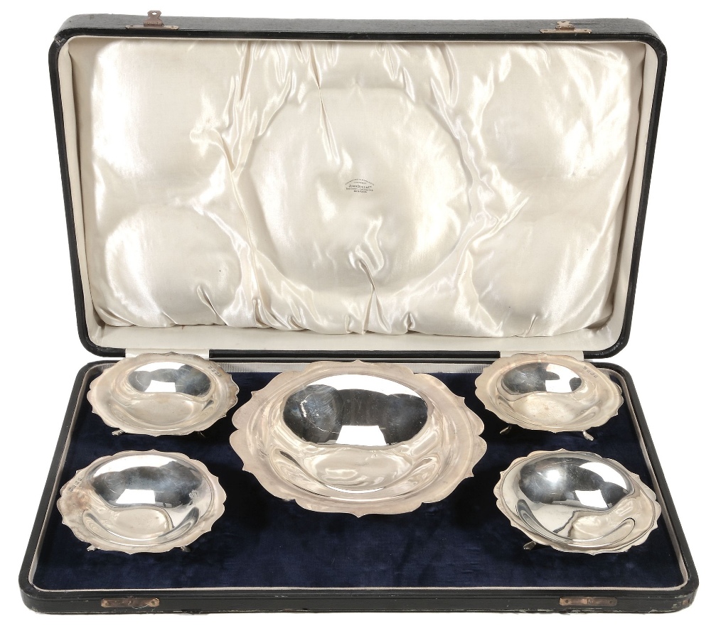 A silver five piece dish set by William Neale & Son Ltd, Birmingham 1922  A silver five piece dish