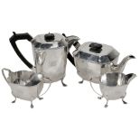 A silver four piece facetted tea set by Stower & Wragg Ltd  A silver four piece facetted tea set