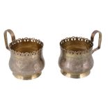 Pair of Russian cup holders  A pair of Russian silver baluster tea glass holders by Sergei