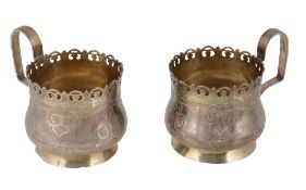 Pair of Russian cup holders  A pair of Russian silver baluster tea glass holders by Sergei