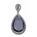 An iolite and diamond pendant, the pear shaped iolite in a claw setting...  An iolite and diamond