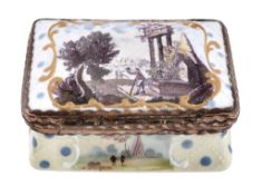 A south Staffordshire enamel rectangular double-lidded snuff box, circa 1760-65  A south