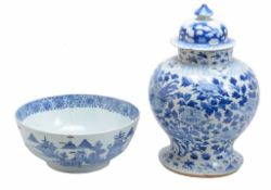 A Chinese blue and white jar and cover, of baluster shape  A Chinese blue and white jar and cover,