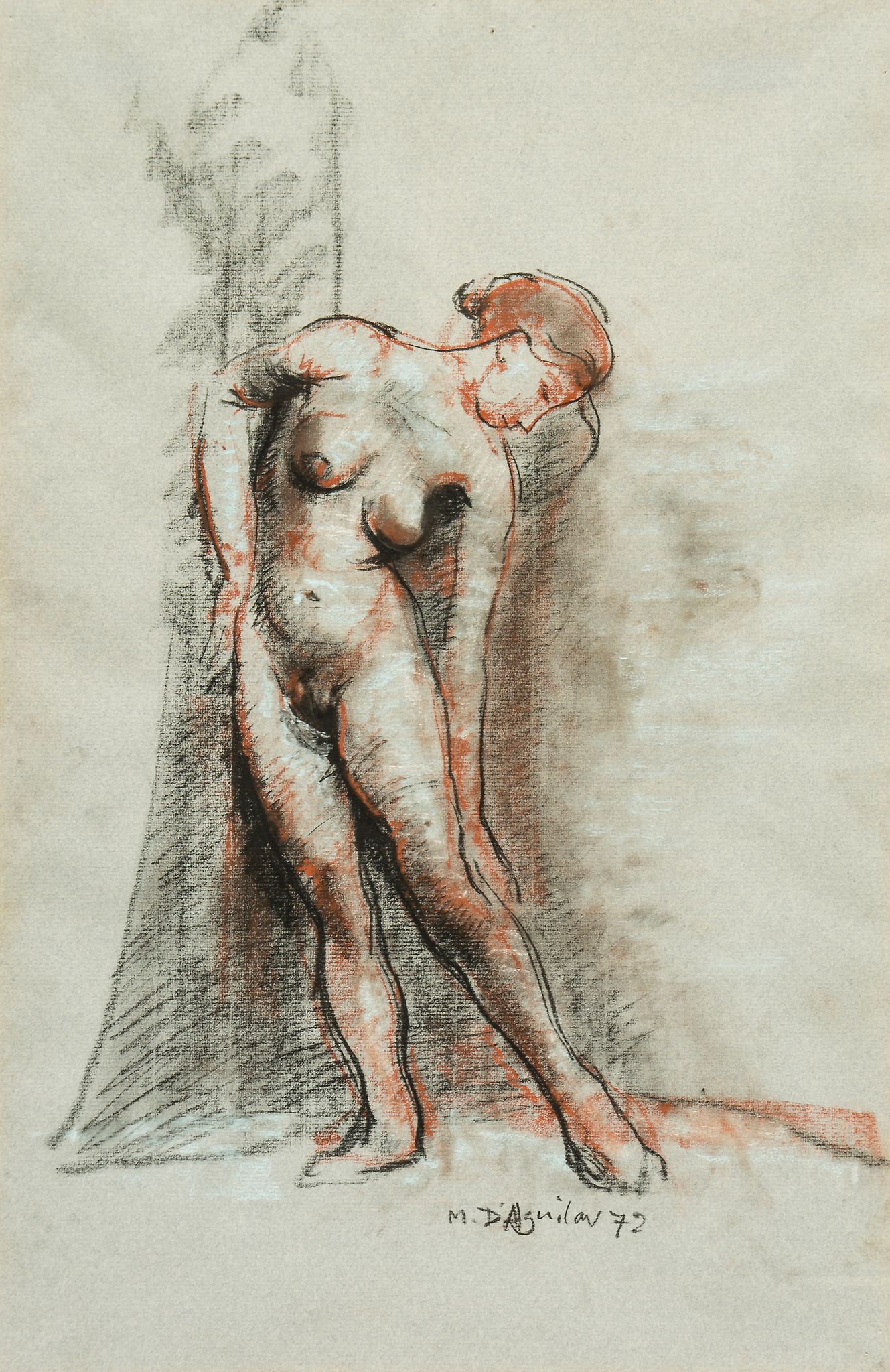 Baron Michael D'Aguilar (1924-2011) - Seated Nude; Standing Nude, A pair in charcoal, red and