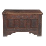 A carved oak coffer , circa 1750 and later  A carved oak coffer  , circa 1750 and later, the lift