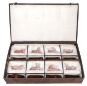 A set of eight Chinese rose quartz models of horses , 20th century  A set of eight Chinese rose