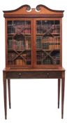 A mahogany and floral marquetry cabinet on stand, circa 1800 and later A mahogany and floral