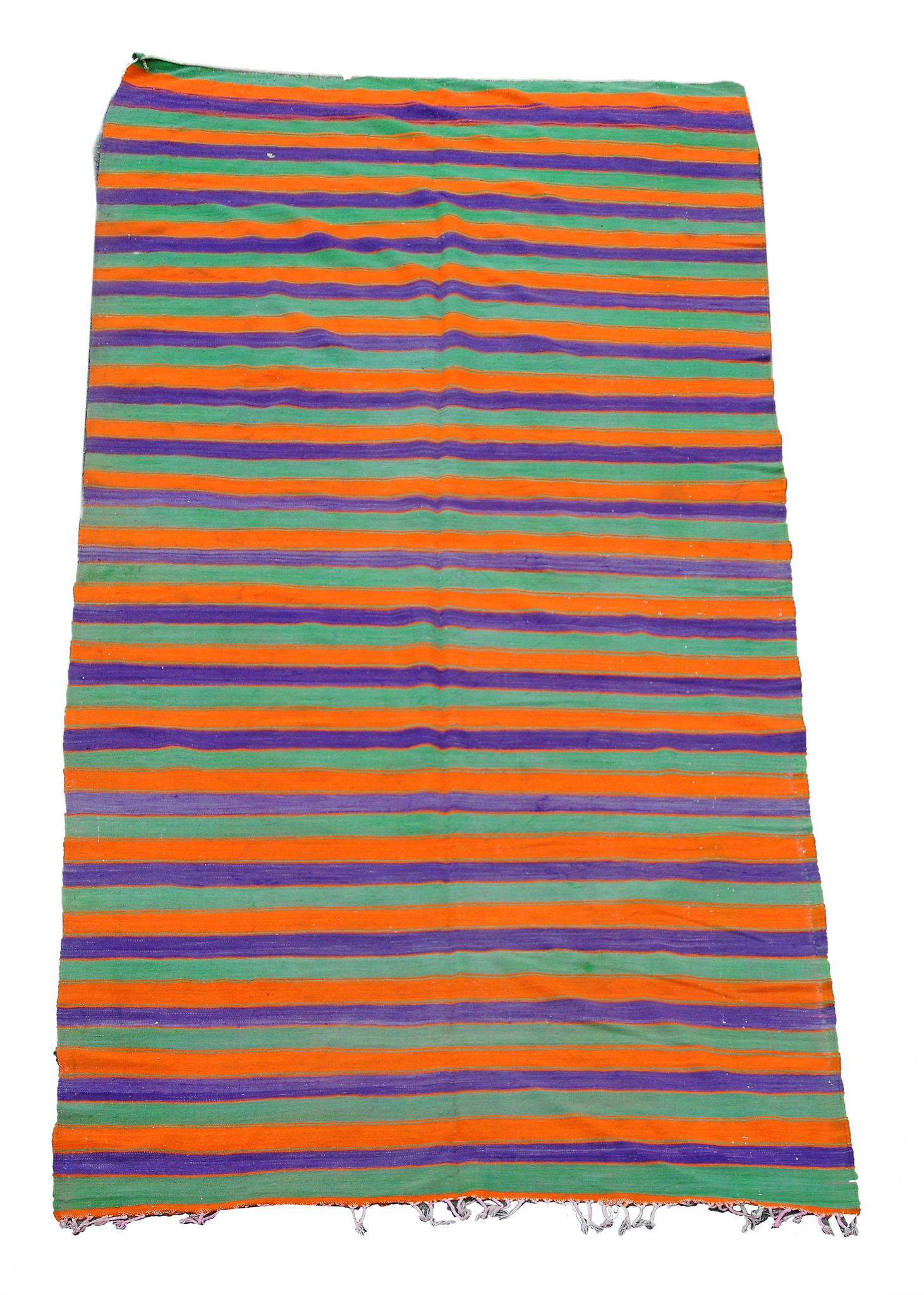 A Moroccon carpet of striped design in orange and purple approximately 184 x...  A Moroccon carpet