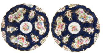 A pair of Royal Worcester blue-scale-ground plates signed by E  A pair of Royal Worcester blue-