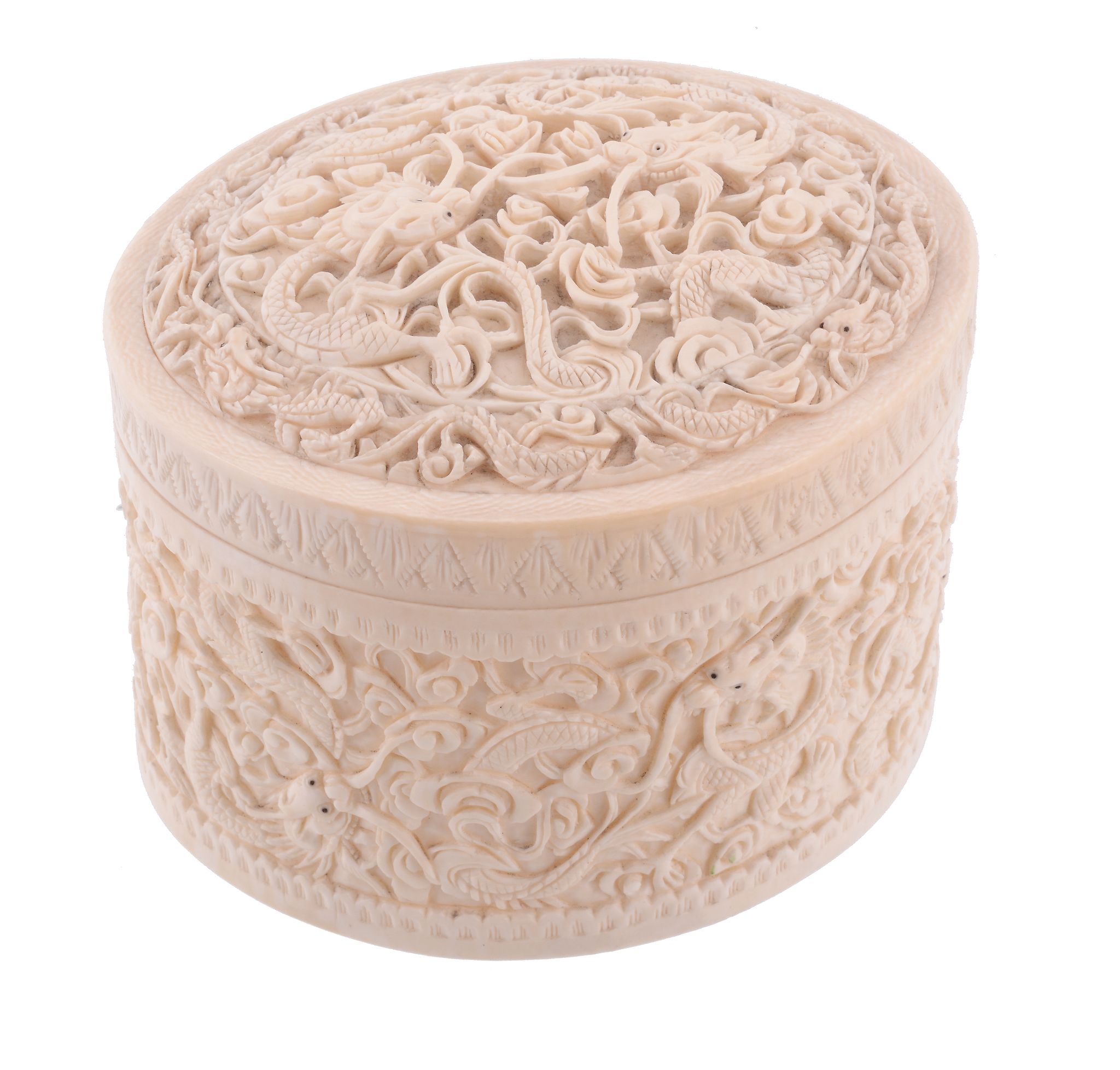 A Cantonese ivory oval box and cover, second half of 19th century  A Cantonese ivory oval box and