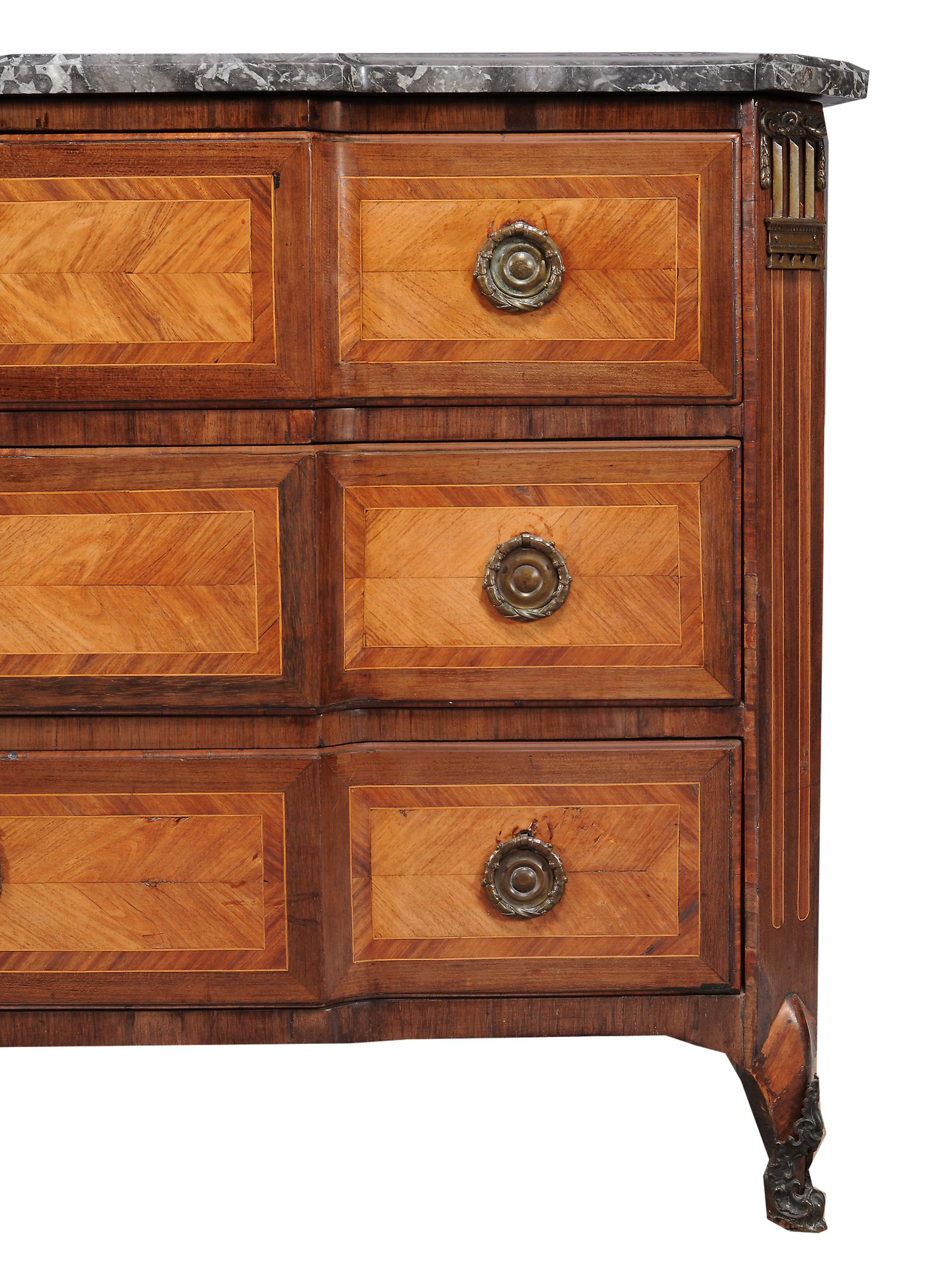 A Louis XVI tulipwood and marble mounted commode, circa 1780  A Louis XVI tulipwood and marble - Image 2 of 3