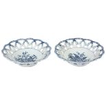 A pair of Worcester blue and white pierced round baskets, circa 1785  A pair of Worcester blue and