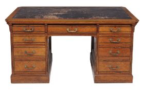 A late Victorian oak pedestal desk , circa 1890  A late Victorian oak pedestal desk  , circa 1890,